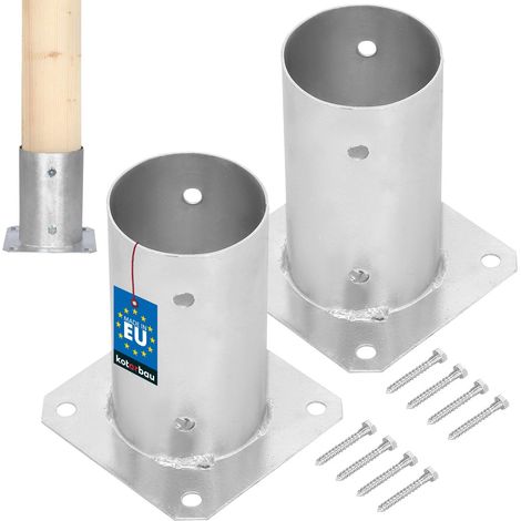 KOTARBAU® Lot de 2 Support Poteau Bois - à Visser - Acier Galvanisé - Ø 80 mm - Argent - Pied de Poteau - Fixation Robuste - Résistant à la Corrosion (1/5)