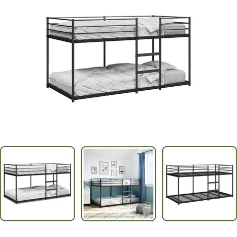 vidaXL Stahlbett - Etagenbett ohne Matratze Schwarz 90x200 cm Stahl (1/5)