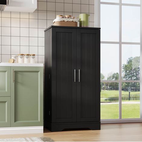 Armario de cocina 120x60x40 cm, con luz LED con sensor, estante ajustable, MDF negro (1/5)