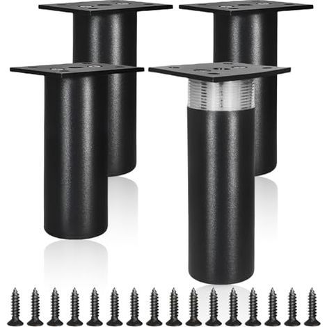 4 Pièces Pieds de Meuble Réglables 10-11 mm, Pieds de Table en Alliage Aluminiuml, Pied Meuble, Pieds de Support avec Vis, pour Meuble Canapé Placard Armoires Cuisine, Noir (1/4)