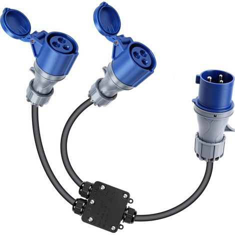 Adaptateur CEE 32 A vers 16 A × 2, 3 broches, adaptateur prise industrielle, longueur totale 1,1 m, protection IP44, adaptateur à courant élevé pour camping-car, camping, caravane, bateau, chantier (1/5)