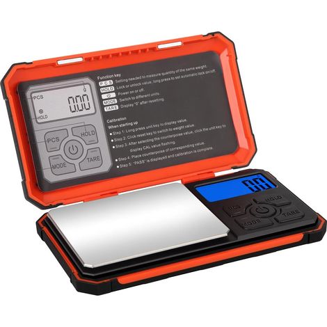 Balance de poche numérique compacte Aquaforge 500 g/0,01 g, orange et noire, accessoire de cuisine et de barbecue, haute précision avec 6 unités, couvercle de transport (1/4)
