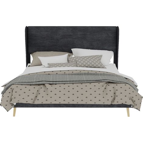Lit rembourré moderne et minimaliste avec tête de lit douce, 160x200 cm, gris, meuble multifonction pour chambre, base basse (sans rangement), matelas non inclus. (1/5)