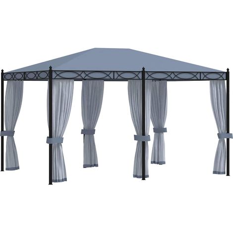 Tonnelle de Jardin Tente de réception - Rapide à Installer avec moustiquaire 3x4 m Anthracite Acier BV702281 - BonneVie (1/5)
