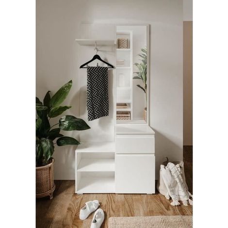 Buffet salle a manger IMAGE - Décor blanc - 1 porte + 1 tiroir - L85 x H195 x P37 cm (1/5)