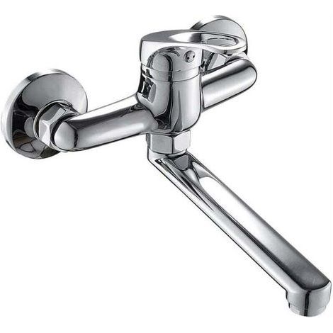 Küchenarmatur zur Wandmontage, Wandmontage, Spültischarmatur, Küchenarmatur, Einhebelmischer mit 360° drehbarer langer Version für die Küche, Chrom (1/4)
