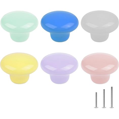 Lot de 6 Poignée ronde, Céramique, Multicolore, 32 mm, Pour armoire, Enfant (1/5)