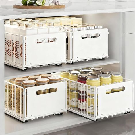 Organisateur de placard extensible pliable - Organiseur de tiroir extensible pour l'organisation des armoires de cuisine (4 grands) Blanc (1/5)