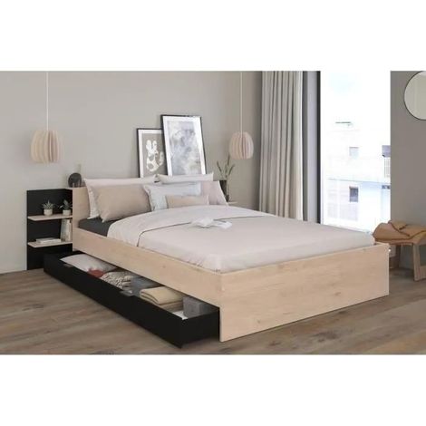 Parisot Horn Erwachsenenbett Eiche und Schwarz 140x200 cm