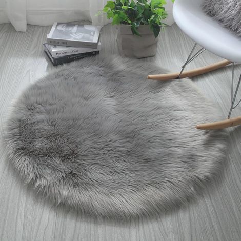 Nordique en peluche rond tapis lavable Simple ordinateur chaise Imitation tapis de sol chambre chevet canapé couverture 4040cm gris