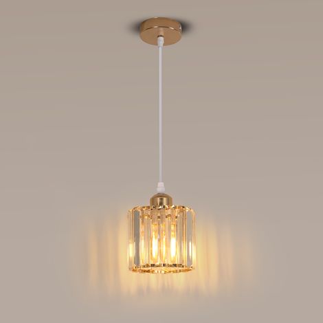 Goeco Gold Crystal Chandelier Long Round Pendant Light, 13x15cm Shade with 1m Adjustable Cable, E27 Lampholder for Living Room Dining Room Bedroom (1/5)
