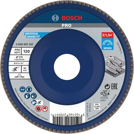 BOSCH 2608607337 PLATEAU À LAMELLES SURFACE BOMBÉE DIAMÈTRE 115 MM GRAIN 120 (1/3)