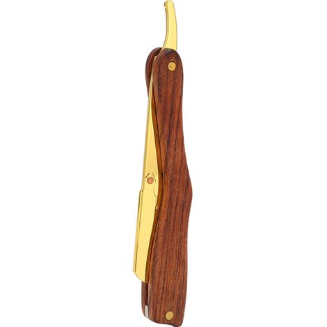 Rasoir droit manuel vintage sans lame, manche en bois antidérapant, pour homme, modèle S80-7, doré (1/5)