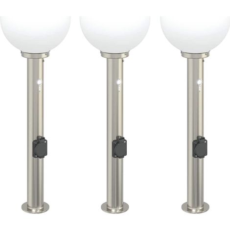 Balizas de luz con sensor y tomacorriente, 3 unidades, 80 cm, acero inoxidable, IP44 vidaXL (1/5)