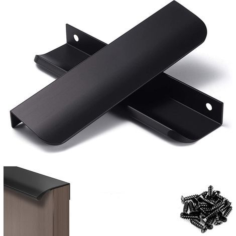 4 poignées Cachées, poignées d'armoires en aluminium Cachées, poignées de porte rétro noires, adaptées aux cuisines, salles de bains, armoires, penderies (1/5)
