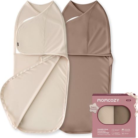 Couverture Emmaillotage Bébé pour Nouveau-né, Fermeture Silencieuse, Convient aux de 0-3 Mois, Réduit le Réflexe de Sursaut, Pratique pour les Nouveaux Parents, Paquet de 2,Kaki et Marron Café (1/5)