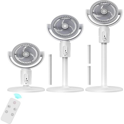 Ventilateur sur pied pour chambre - Hauteur réglable : 38 cm, 60 cm, 82 cm - blanc - circulateur d'air - oscillation à 90° et 180° - avec télécommande (1/5)