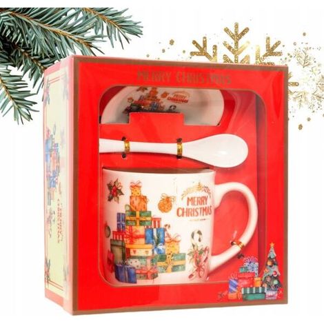 Tazza natalizia ECARLA in scatola con piattino e cucchiaio KB17WZ2 400ml (1/2)