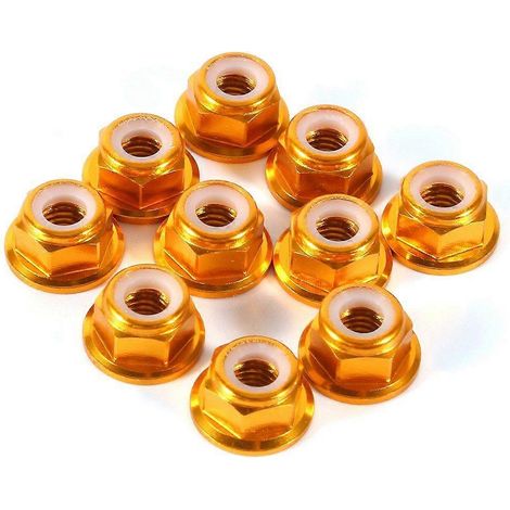 Lot de 10 écrous hexagonaux autobloquants M5 en aluminium avec insert en nylon doré