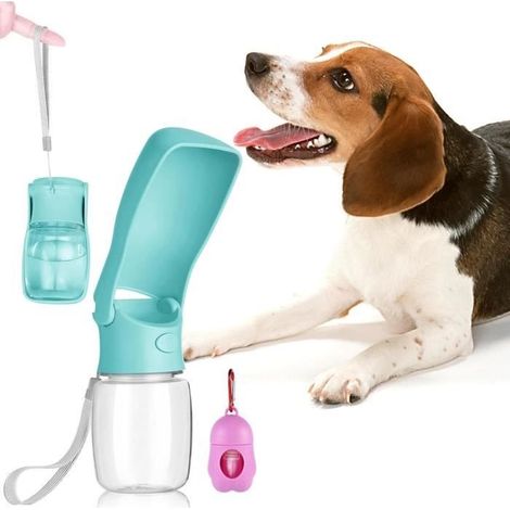 Hunde-Trinkflasche, tragbare Trinkflasche mit Müllbeutel für Hunde, Reise-Trinkflasche, BPA-frei, auslaufsicher (Blau) (1/4)