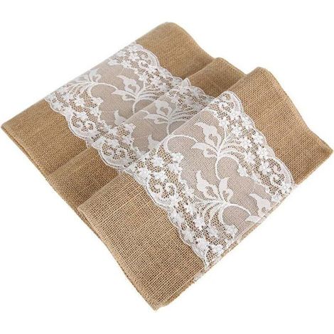 Chemin de Table en Toile de Jute Rustique 30 x 275 cm Décoration Vintage pour Mariage Fête