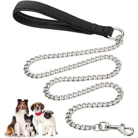 Guinzaglio per cani in metallo resistente, 120 cm, a catena anti-morso con impugnatura imbottita, per cani di taglia grande e media (120 cm x 3 m) (1/5)