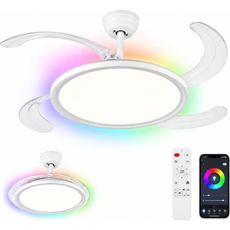 105cm Ventilateur Plafond avec Lumiere LED, Pales Rétractables diamètre, 64W LED Ventilateur de Plafond, Moteur DC silencieux, Rétroéclairage RGB, Télécommande & Application (1/5)