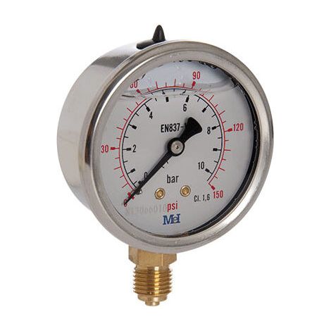Manomètre Radial Glycérine Male 1/4" (8/13) - 63 mm - 0 à 25 bar - double échelle bar/psi - Arcanaute (1/2)