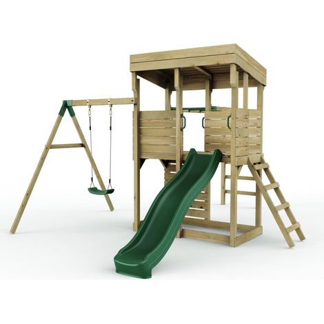 Rebo XL Lookout Tower Playhouse with Swing and Monkey Bars (1/5)