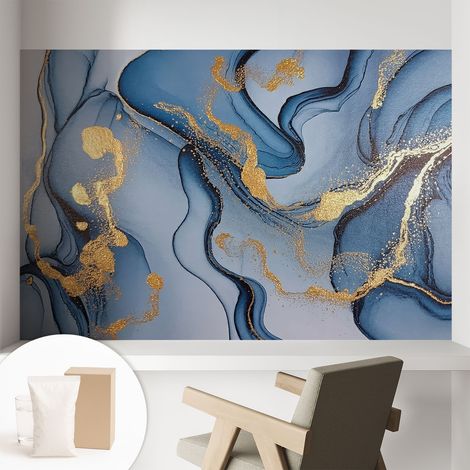 Papier peint intissé décoratif avec motifs pour salon et chambre a motif - Colle incluse gratuite Vagues bleues 104x70 cm (1/5)