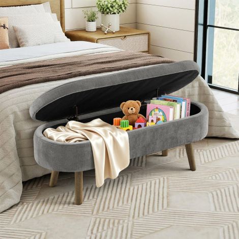 Banco de almacenamiento multifuncional, tejido de chenilla suave, patas de madera, estructura de madera maciza, 20 L de capacidad, 110 x 40 x 42 cm, ideal para dormitorio, salón, zapatero o pasillo, c (1/5)
