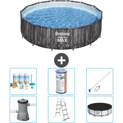 Piscine Bestway ronde Steel Pro MAX - Impression bois - 427 x 107 cm - Comprend des Accessoires CB32 (1/4)