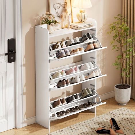 Meuble à chaussures 70x30x120, 6 compartiments armoire à chaussures, format haut, structure MDF blanc (1/5)