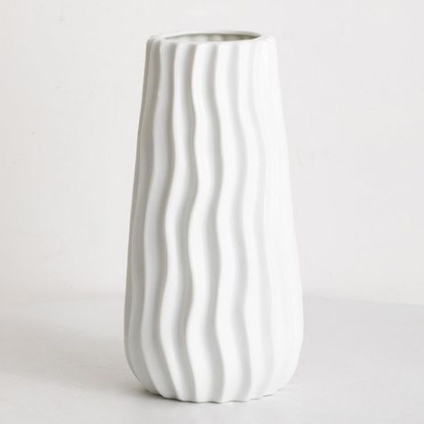 Vase Séchées Côtelé 25 cm, Vase Fraîches Élégant Design, Idéal pour, Blanc Fleurs en Céramique et Style Moderne Simple (1/5)