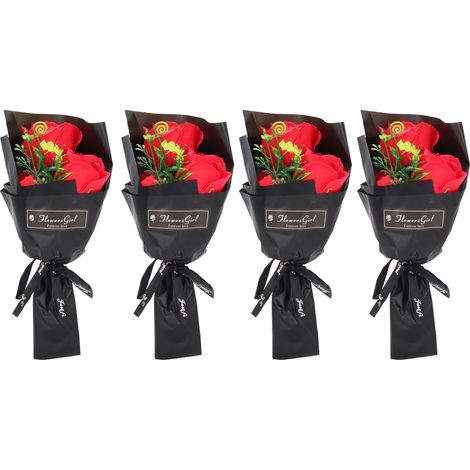 4 Pièces Savon Rose Fleur Bouquet Romantique Saint-Valentin Décoration Bureau Cadeau Fête (1/5)