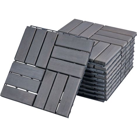 Set de 10 dalles de jardin bois d'acacia 12 lattes 0,9 m² gris (1/5)