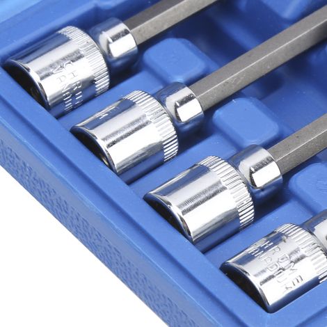 Ensemble de 7 pièces comprenant une clé carrée 3/8 pouce, des embouts de tournevis Torx série M extra longs et des douilles, avec coffret à outils, pour l'entretien et la réparation automobile. (1/4)