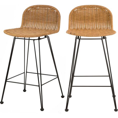 Set de 2 taburetes para isla de cocina en resina tejida marrón 63 cm - Jigani (1/4)