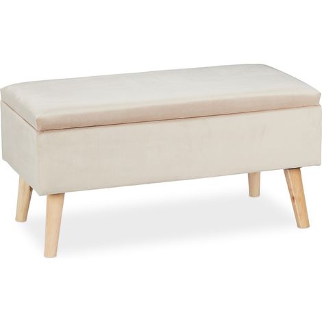 Elegante panca contenitore per soggiorno ingresso 41 x 80 x 40 cm comfort imbottito in velluto beige 130009669