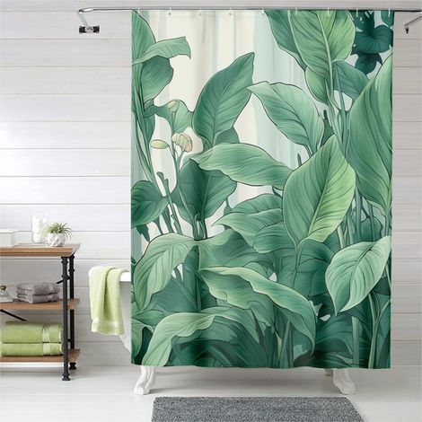 Rideau de douche feuilles de taro, œillets plastique, résistant à l'humidité (1/5)