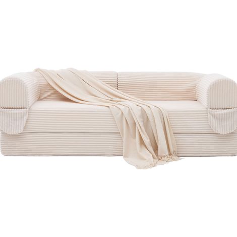 Divano Letto Convertibile a 2 Posti in Corduroy, Letto per Ospiti, Schienale imbottito, Beige, 37 x 37 x 89 cm (1/5)