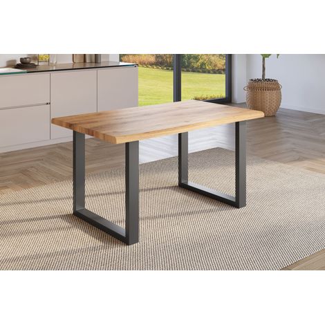 Esstisch Baumkante Holz-Optik Wildeiche 140 x 80 U-Gestell schwarz JULIUS (1/5)