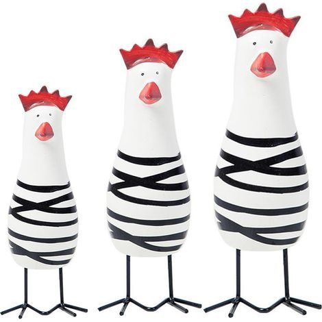 Ensemble coq poussin 3pcs – bois massif sculpté – style méditerranéen – peint main (1/5)