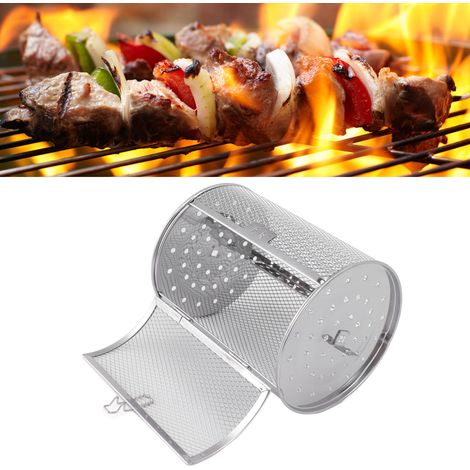 Cesta giratoria para parrilla, jaula de acero inoxidable para parrilla, rejilla redonda para parrilla para frutos secos, frutas deshidratadas y verduras. (1/5)