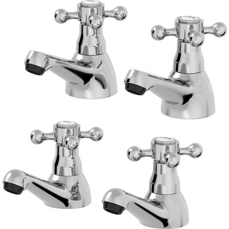 Bathroom Traditional Sink Taps Basin Cross Head Bath Taps Set Pair Twin Chrome (1/5)