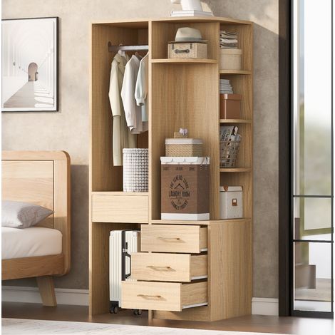 Offener Kleiderschrank 70×55×175 cm aus MDF in Holzoptik mit Schubladen – MEUBLIV (1/5)