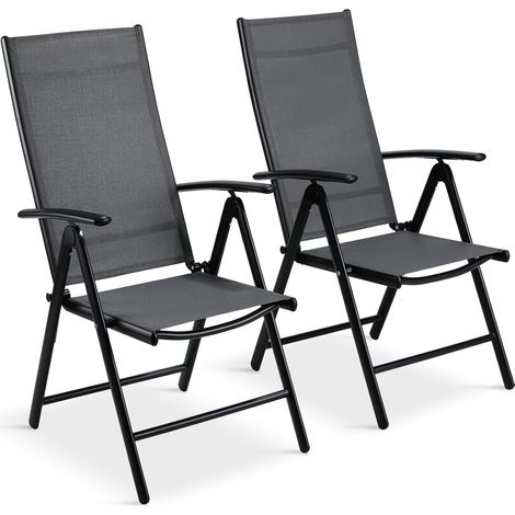 2er Set Aluminium Klappstuhl Gartenstuhl Campingstuhl Balkonstühle Hochlehner 7-fach verstellbar (Dunkelgrau) (1/5)