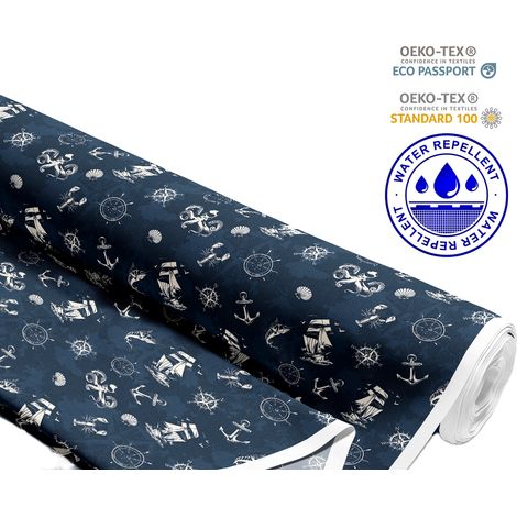 TESSUTI DECORATIVI PER ESTERNI OXFORD - Motivo simboli nautici su blu navy I DR286 (1/5)