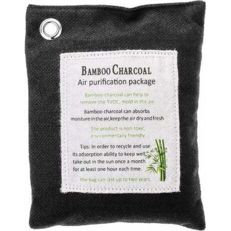 Bolsa de carbón de bambú de 200 g – Absorbe olores y humedad – No tóxico – Para el hogar, el coche y los armarios -Crezuo