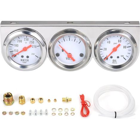 3-in-1 Car Gauge, Oil Pressure, Fahrenheit, Water Temperature Gauge, 52mm Voltmeter, Triple Kit (1/5)
